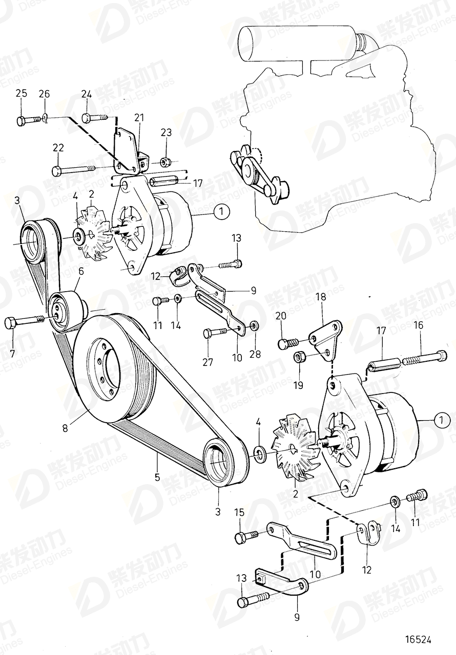 VOLVO Tension pulley 861563 Drawing VOLVO Tension pulley 861563 Drawing